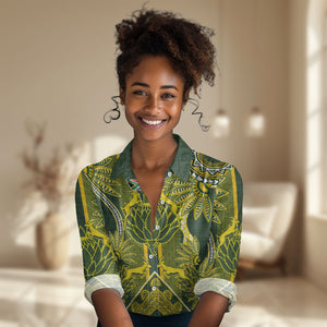 South Africa Rugby Custom Women Casual Shirt Springbok with King Protea Inspired by African Heritage