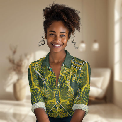 South Africa Rugby Custom Women Casual Shirt Springbok with King Protea Inspired by African Heritage
