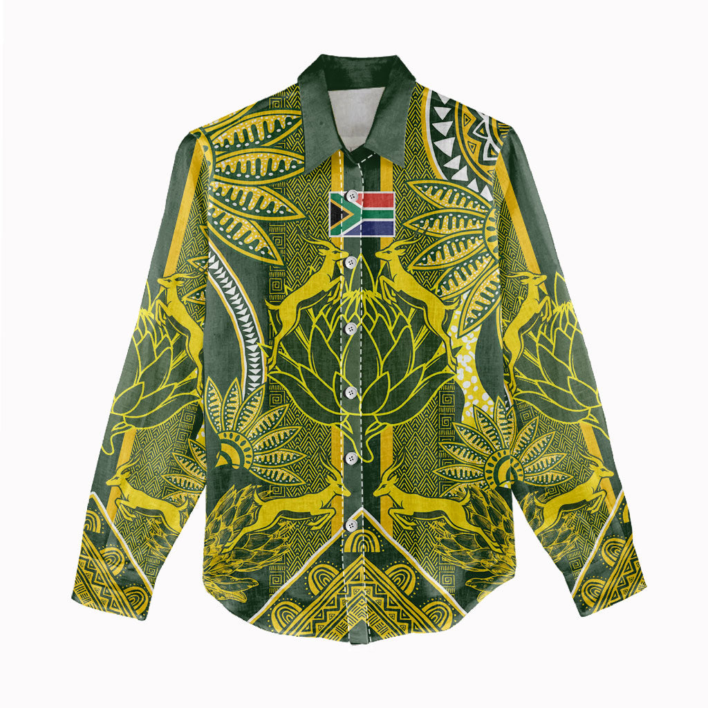 South Africa Rugby Custom Women Casual Shirt Springbok with King Protea Inspired by African Heritage