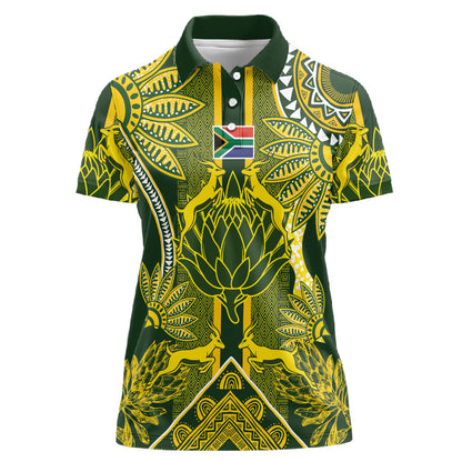 South Africa Rugby Custom Women Polo Shirt Springbok with King Protea Inspired by African Heritage