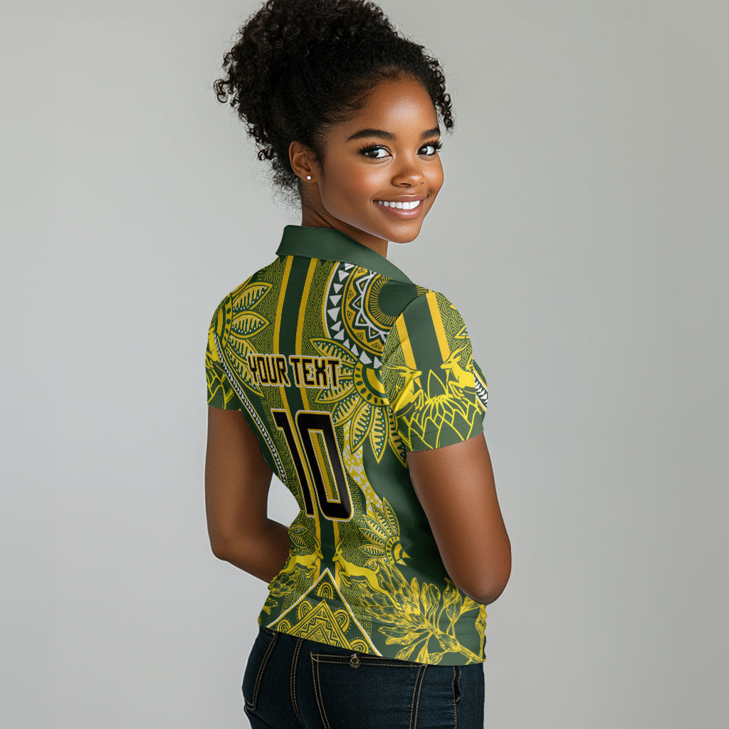 South Africa Rugby Custom Women Polo Shirt Springbok with King Protea Inspired by African Heritage