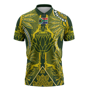 South Africa Rugby Custom Zipper Polo Shirt Springbok with King Protea Inspired by African Heritage