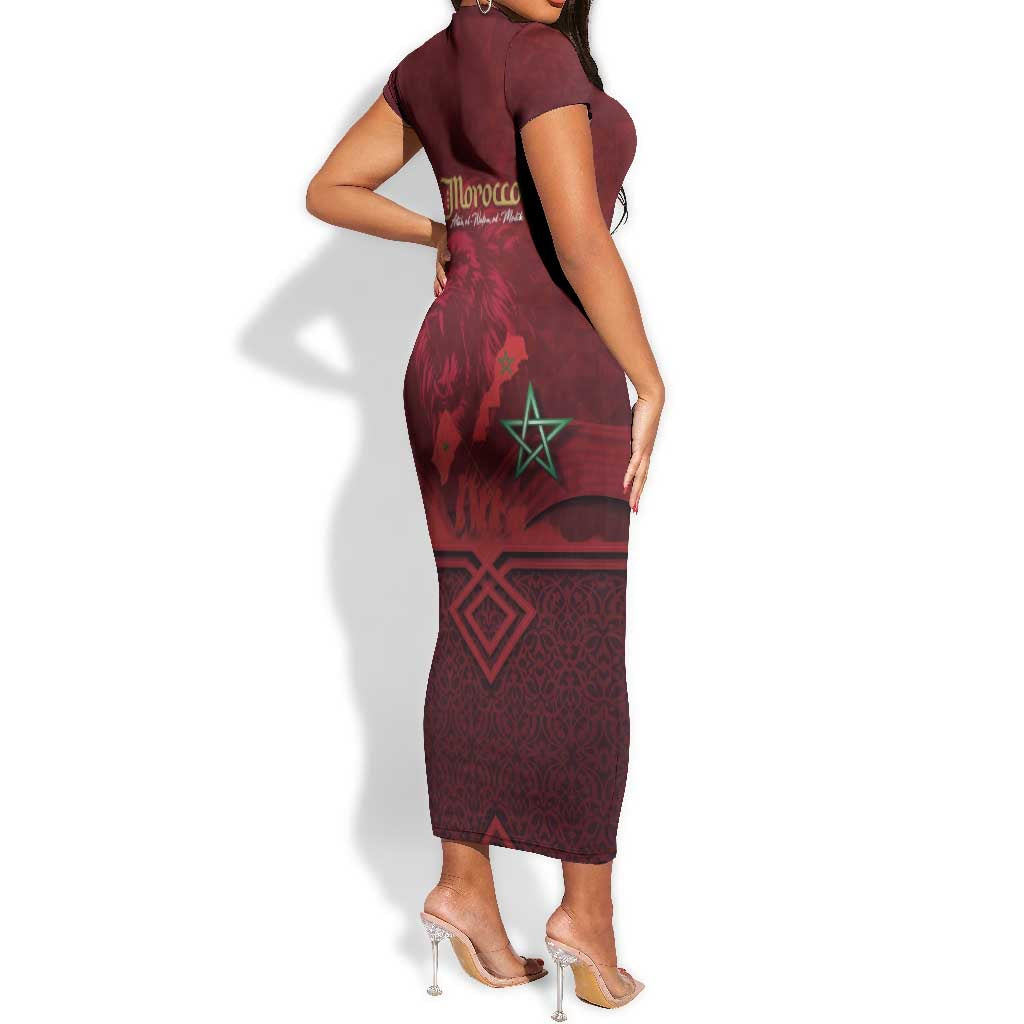 Happy Proclamation of Independence of Morocco Short Sleeve Bodycon Dress Barbary Lion's Roar - Fight for Free and Peace LT03