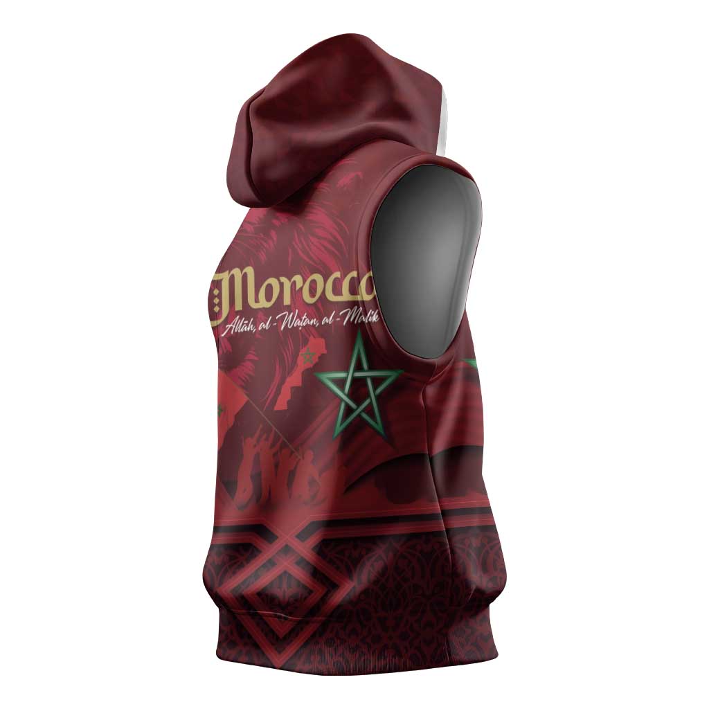 Happy Proclamation of Independence of Morocco Sleeveless Hoodie Barbary Lion's Roar - Fight for Free and Peace - African Pride