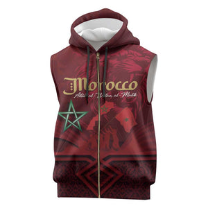 Happy Proclamation of Independence of Morocco Sleeveless Zip Hoodie Barbary Lion's Roar - Fight for Free and Peace - African Pride