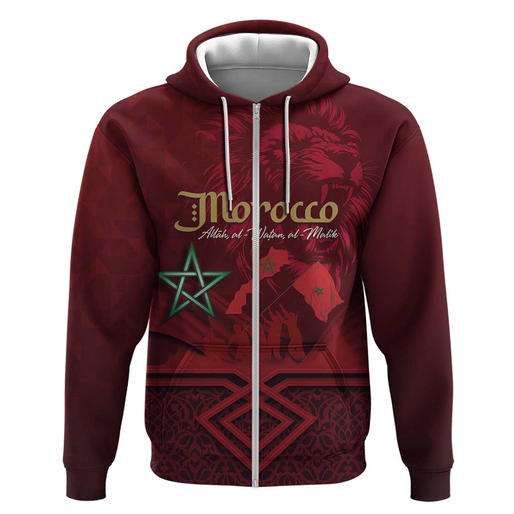 Happy Proclamation of Independence of Morocco Zip Hoodie Barbary Lion's Roar - Fight for Free and Peace