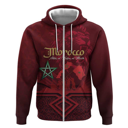 Happy Proclamation of Independence of Morocco Zip Hoodie Barbary Lion's Roar - Fight for Free and Peace