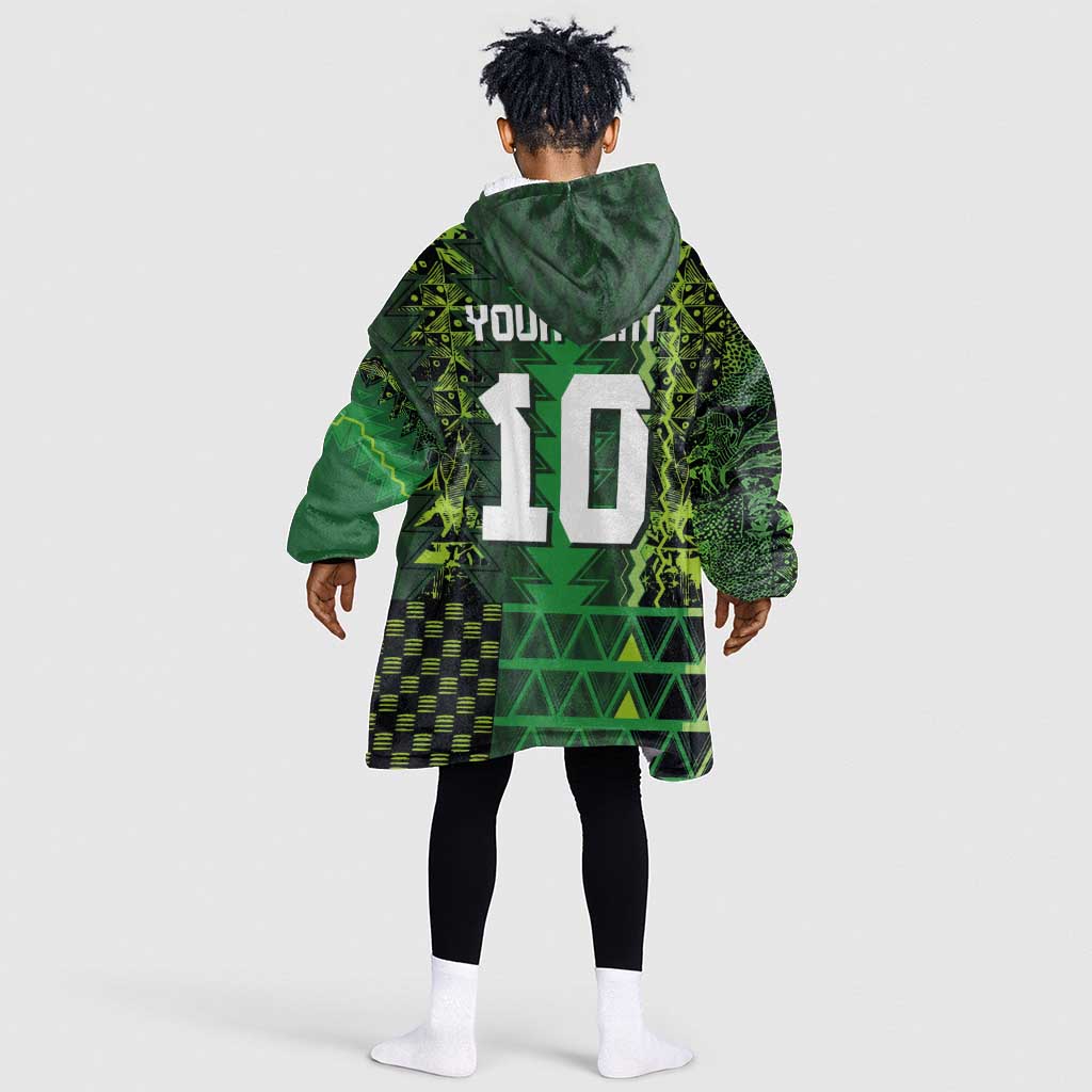 Custom Nigeria Football Kid Wearable Blanket Hoodie The Naija-Tribal Sporty Style - African Pride