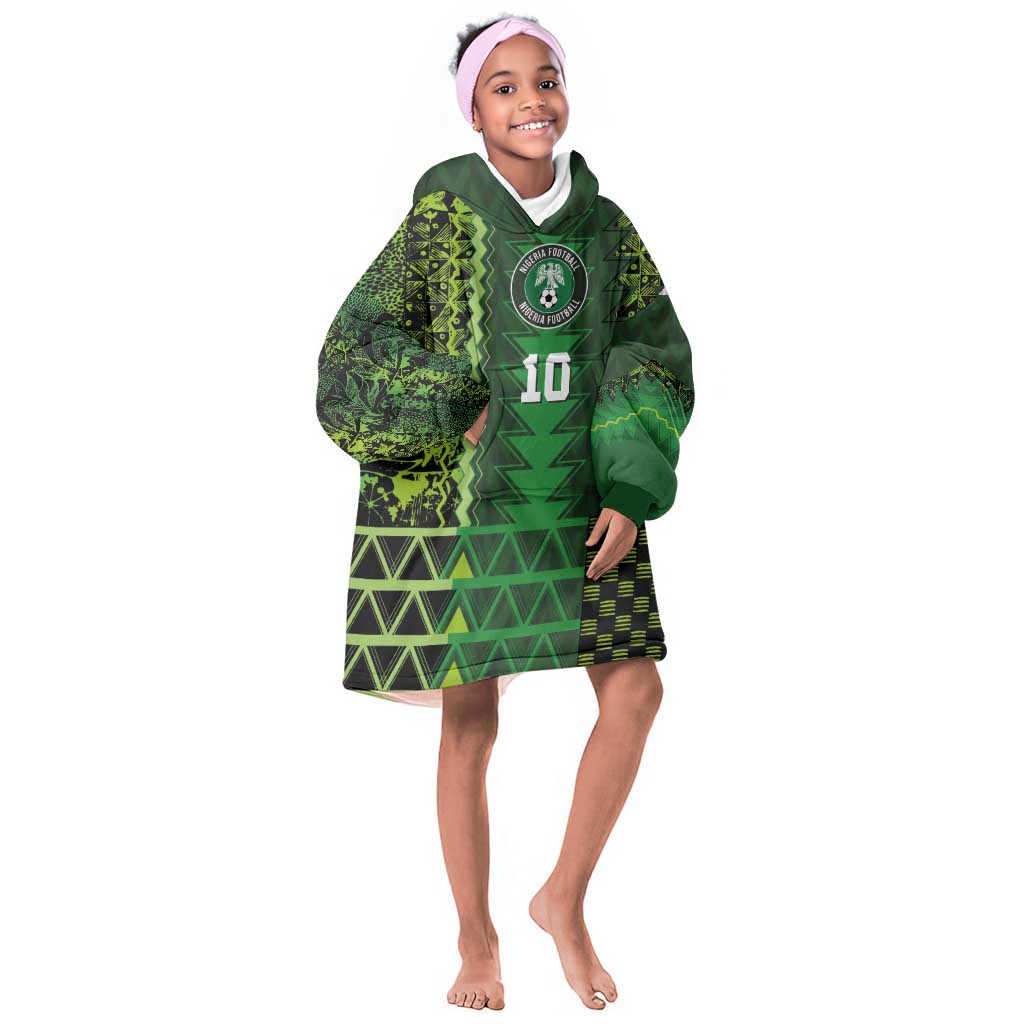 Custom Nigeria Football Kid Wearable Blanket Hoodie The Naija-Tribal Sporty Style - African Pride