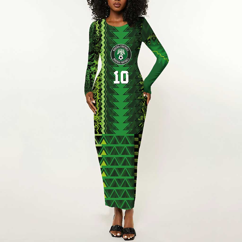 Custom Nigeria Football Long Sleeve Bodycon Dress The Naija-Tribal Sporty Style - African Pride