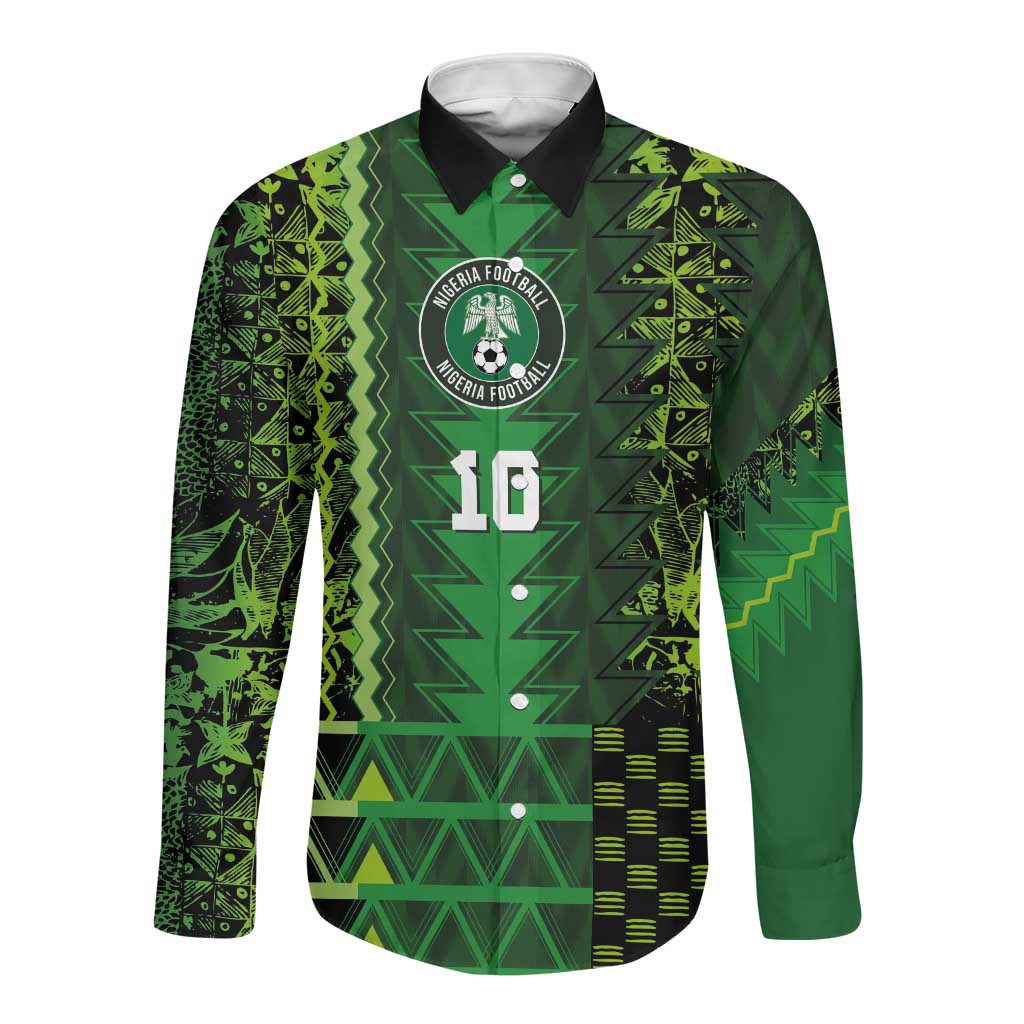 Custom Nigeria Football Long Sleeve Button Shirt The Naija-Tribal Sporty Style - African Pride