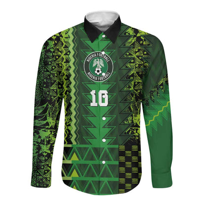 Custom Nigeria Football Long Sleeve Button Shirt The Naija-Tribal Sporty Style - African Pride