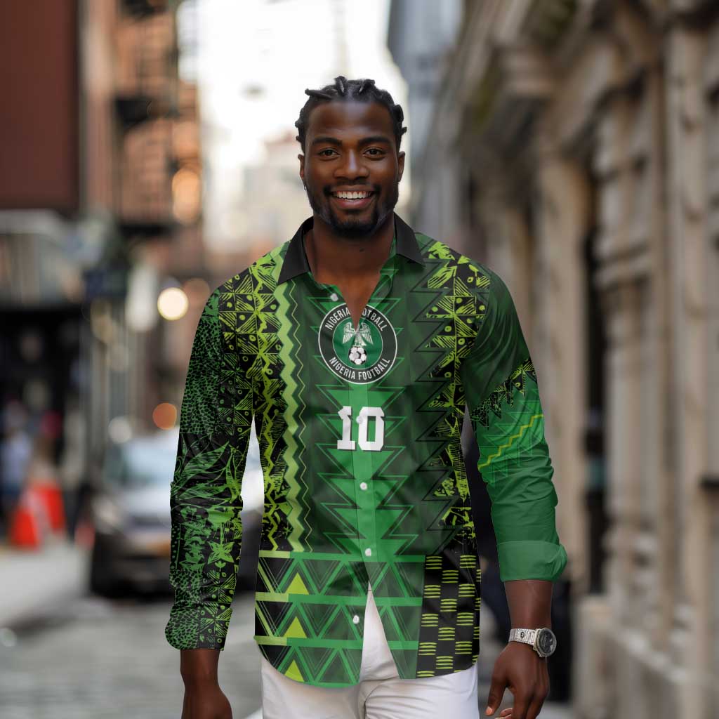 Custom Nigeria Football Long Sleeve Button Shirt The Naija-Tribal Sporty Style - African Pride