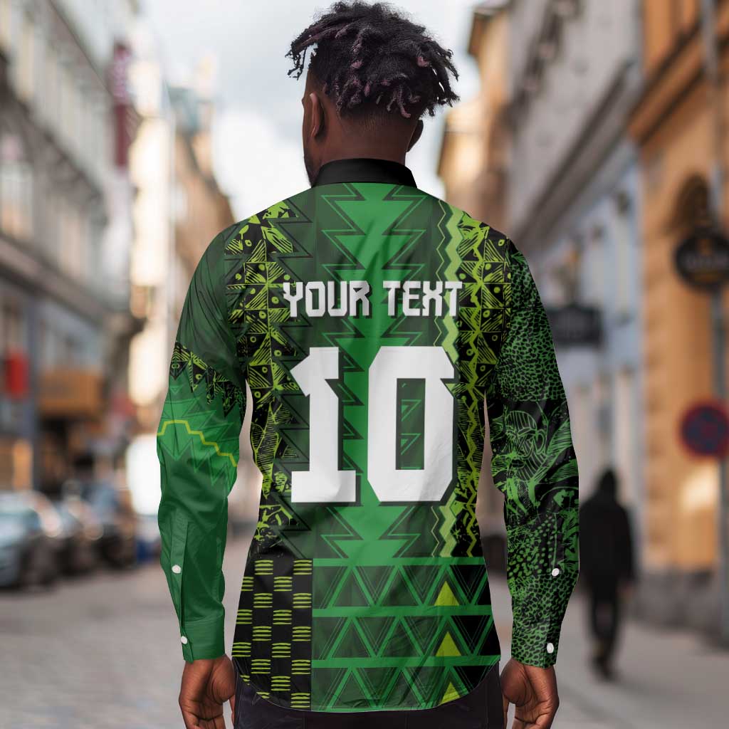 Custom Nigeria Football Long Sleeve Button Shirt The Naija-Tribal Sporty Style - African Pride