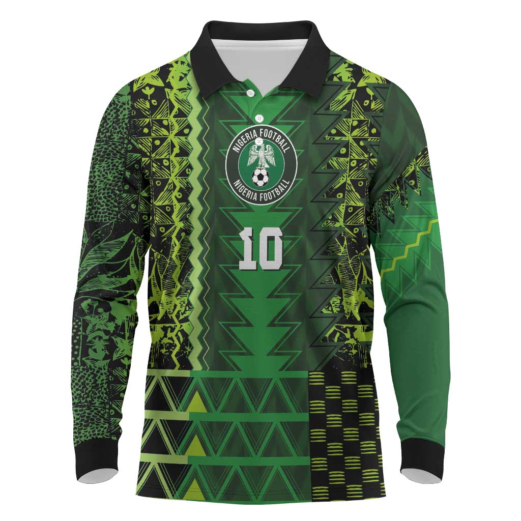 Custom Nigeria Football Long Sleeve Polo Shirt The Naija-Tribal Sporty Style - African Pride
