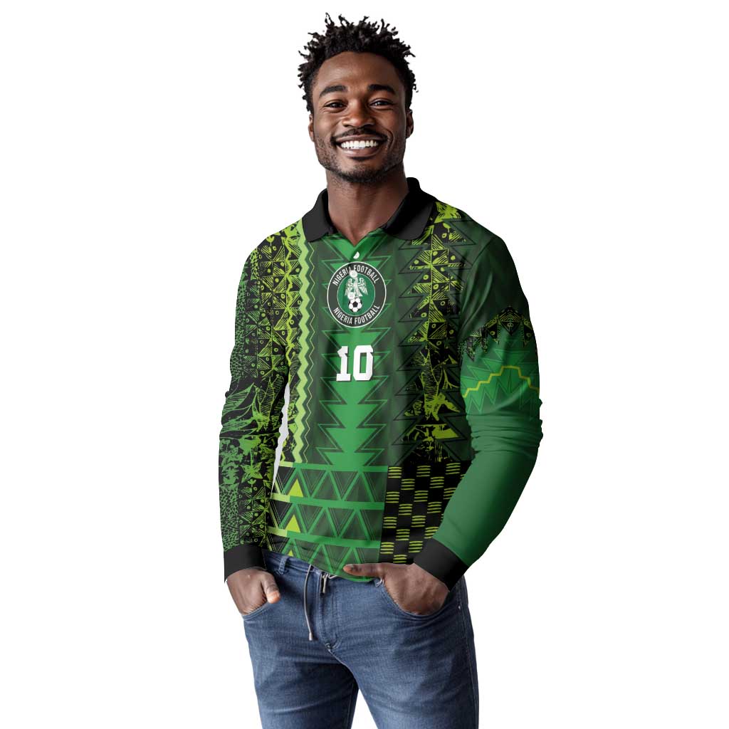 Custom Nigeria Football Long Sleeve Polo Shirt The Naija-Tribal Sporty Style - African Pride