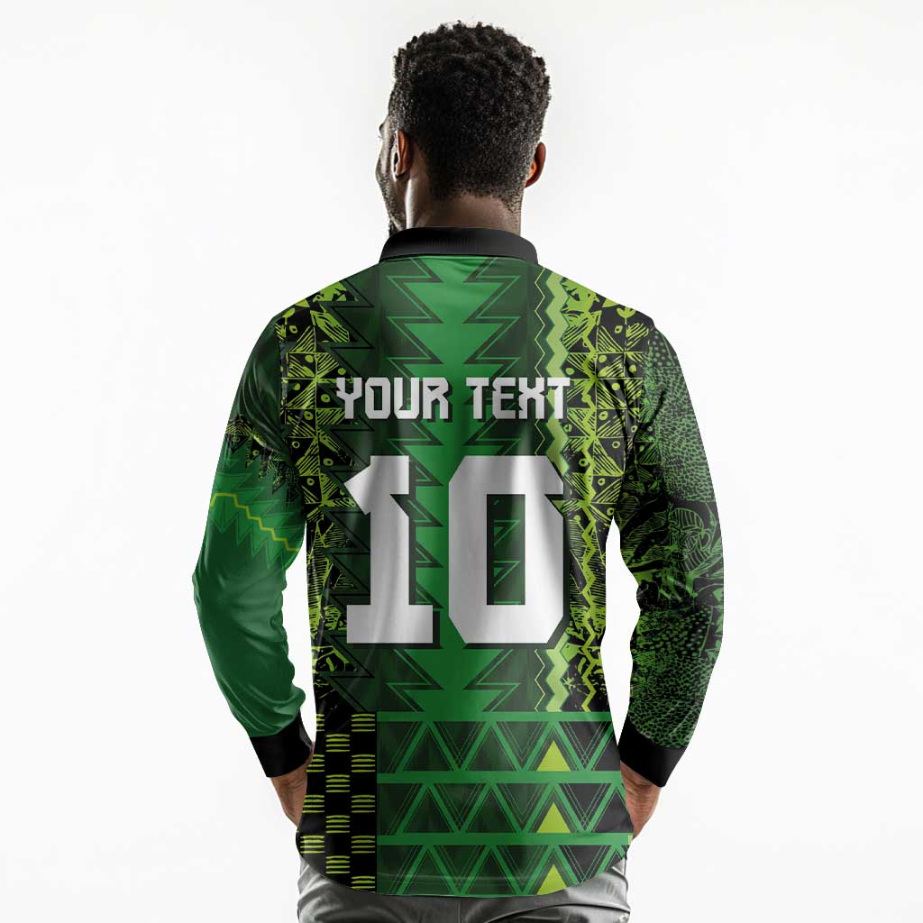 Custom Nigeria Football Long Sleeve Polo Shirt The Naija-Tribal Sporty Style - African Pride