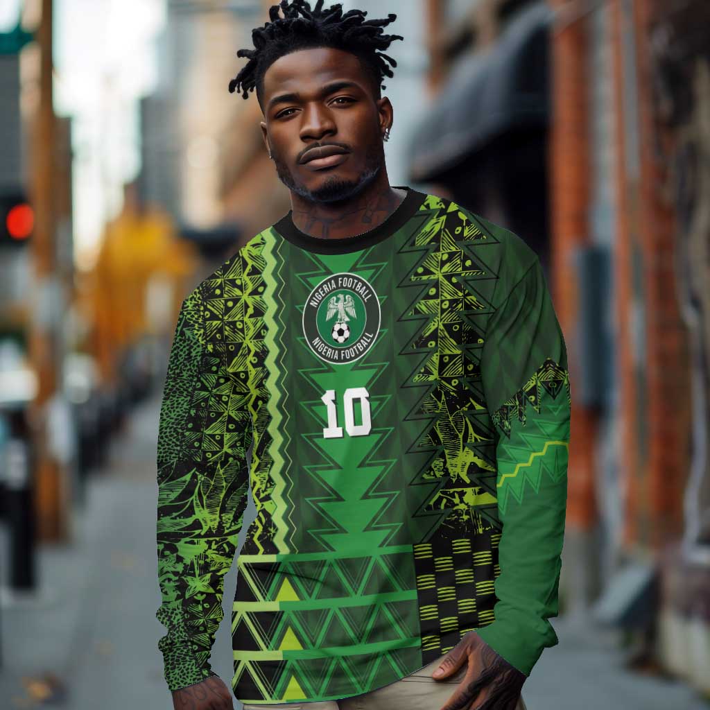 Custom Nigeria Football Long Sleeve Shirt The Naija-Tribal Sporty Style - African Pride