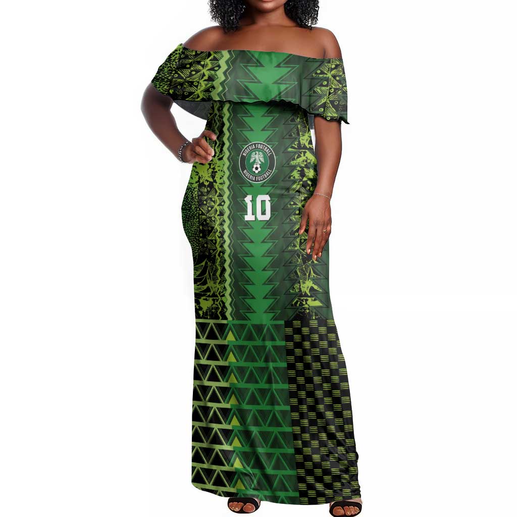 Custom Nigeria Football Off Shoulder Maxi Dress The Naija-Tribal Sporty Style - African Pride