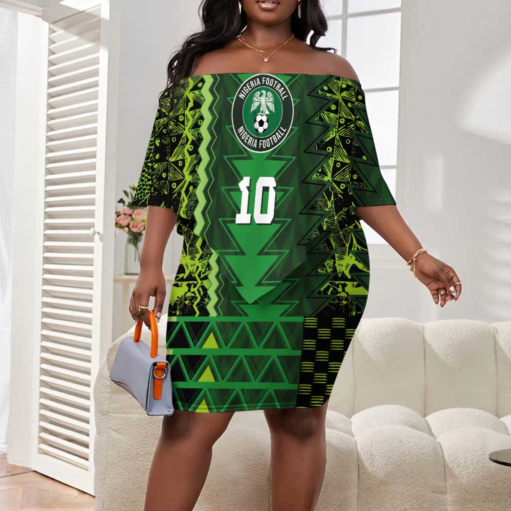 Custom Nigeria Football Off Shoulder Short Dress The Naija-Tribal Sporty Style - African Pride