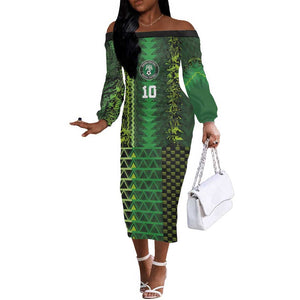 Custom Nigeria Football Off The Shoulder Long Sleeve Dress The Naija-Tribal Sporty Style - African Pride