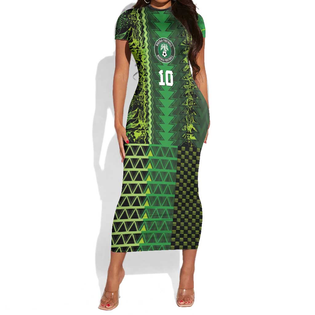 Custom Nigeria Football Short Sleeve Bodycon Dress The Naija-Tribal Sporty Style - African Pride