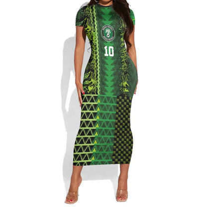 Custom Nigeria Football Short Sleeve Bodycon Dress The Naija-Tribal Sporty Style - African Pride