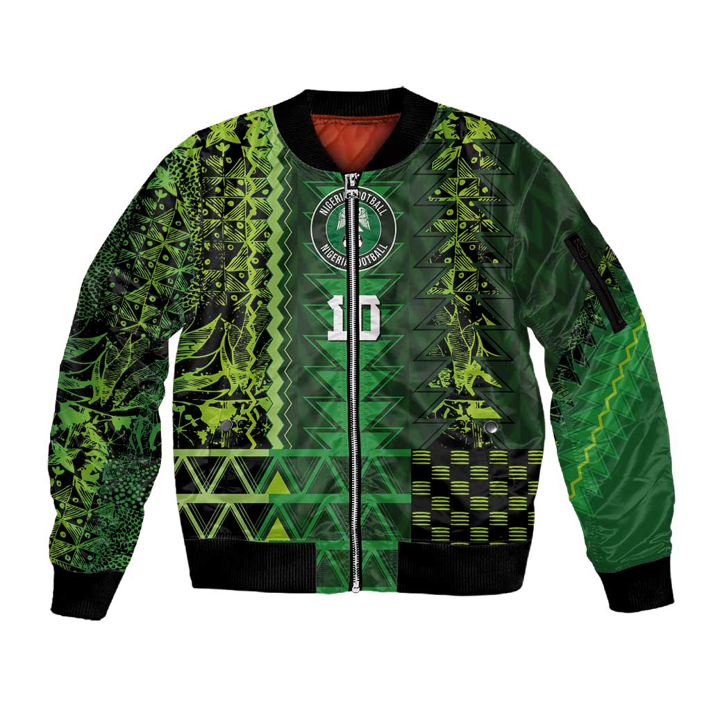 Custom Nigeria Football Sleeve Zip Bomber Jacket The Naija-Tribal Sporty Style - African Pride