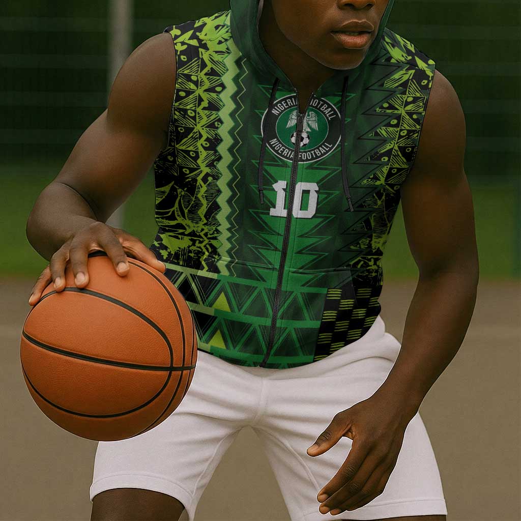 Custom Nigeria Football Sleeveless Zip Hoodie The Naija-Tribal Sporty Style - African Pride