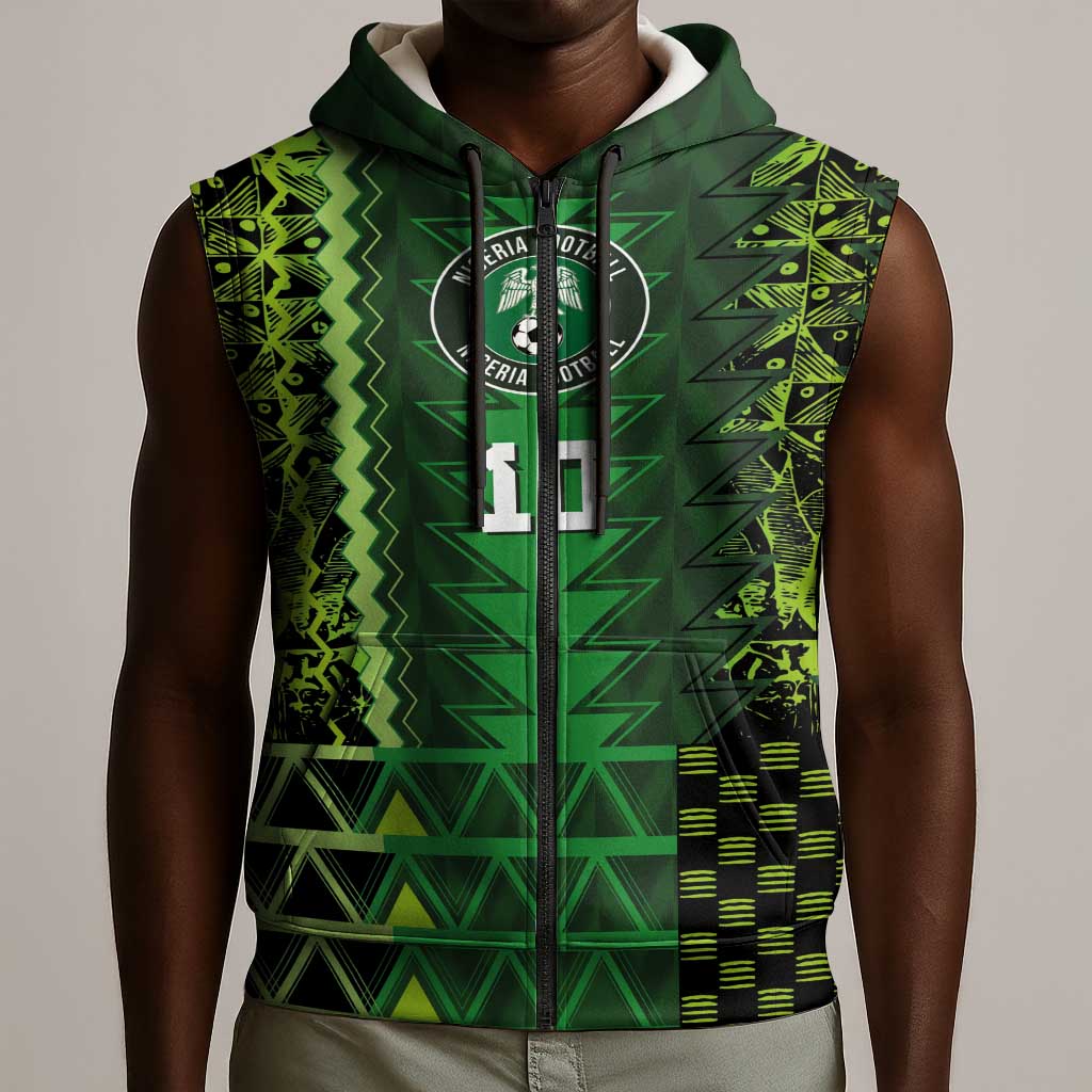 Custom Nigeria Football Sleeveless Zip Hoodie The Naija-Tribal Sporty Style - African Pride