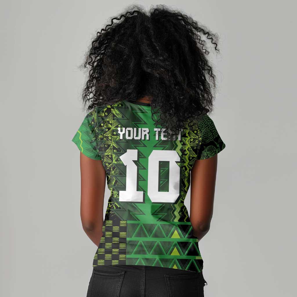 Custom Nigeria Football Women V-Neck T-Shirt The Naija-Tribal Sporty Style - African Pride