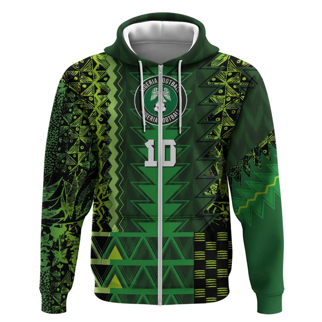 Custom Nigeria Football Zip Hoodie The Naija-Tribal Sporty Style - African Pride