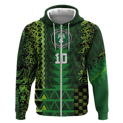 Custom Nigeria Football Zip Hoodie The Naija-Tribal Sporty Style - African Pride