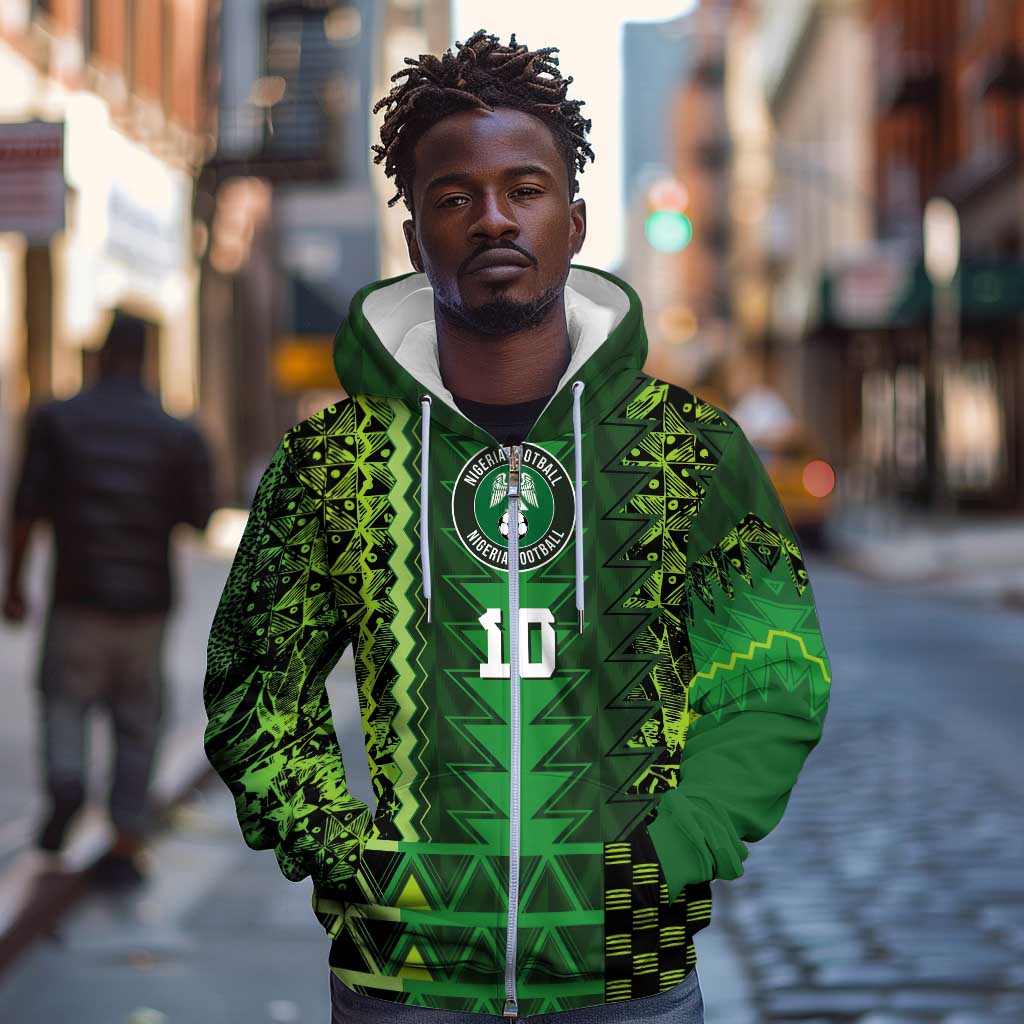Custom Nigeria Football Zip Hoodie The Naija-Tribal Sporty Style - African Pride