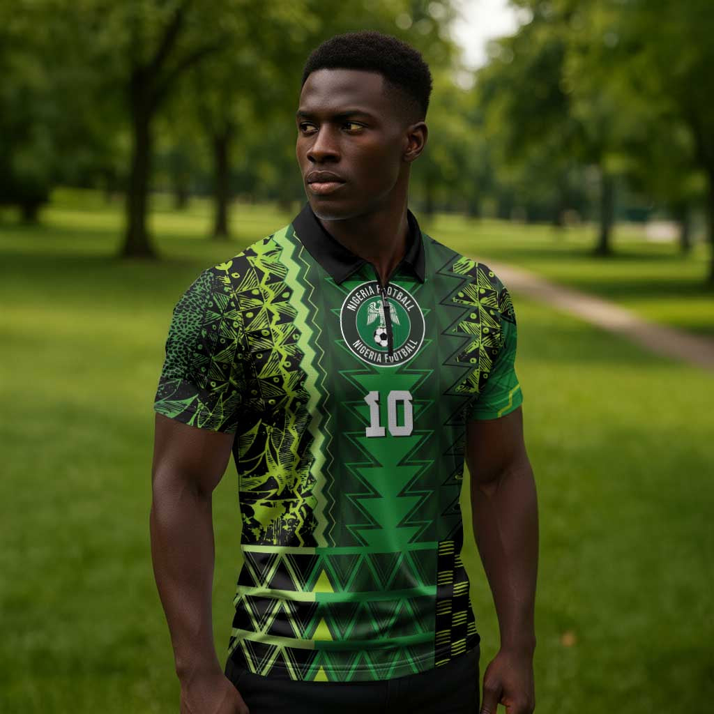 Custom Nigeria Football Zipper Polo Shirt The Naija-Tribal Sporty Style - African Pride