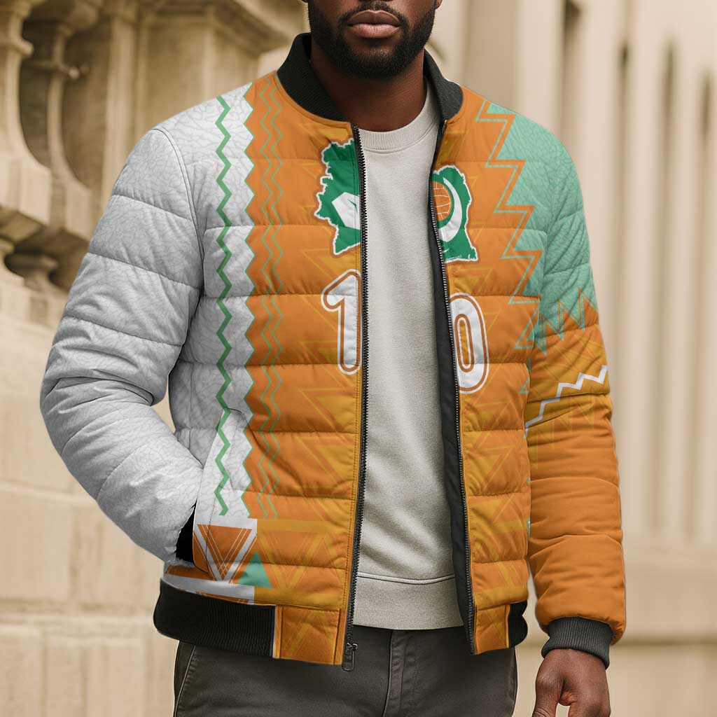 Custom Ivory Coast Football Bomber Puffer Jacket Côte d'Ivoire-Tribal Sporty Style - African Pride