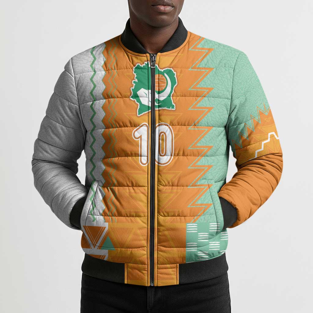 Custom Ivory Coast Football Bomber Puffer Jacket Côte d'Ivoire-Tribal Sporty Style - African Pride