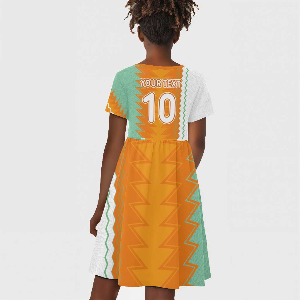 Custom Ivory Coast Football Kid Short Sleeve Dress Côte d'Ivoire-Tribal Sporty Style - African Pride