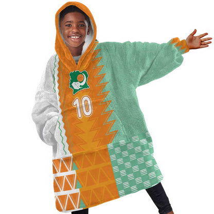 Custom Ivory Coast Football Kid Wearable Blanket Hoodie Côte d'Ivoire-Tribal Sporty Style - African Pride