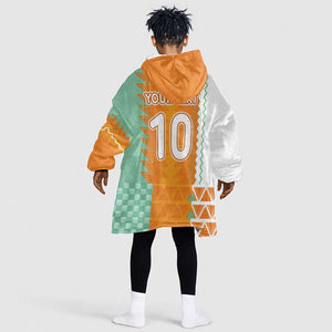 Custom Ivory Coast Football Kid Wearable Blanket Hoodie Côte d'Ivoire-Tribal Sporty Style - African Pride