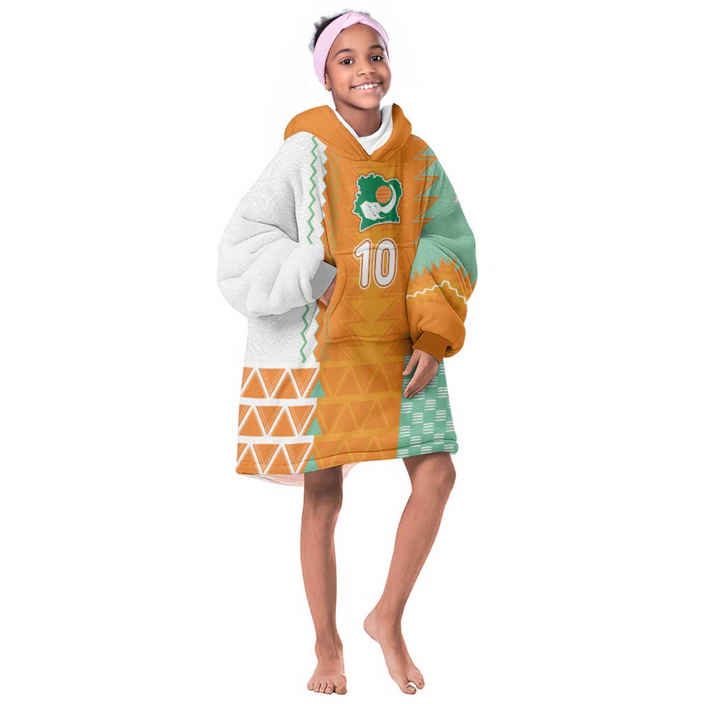 Custom Ivory Coast Football Kid Wearable Blanket Hoodie Côte d'Ivoire-Tribal Sporty Style - African Pride
