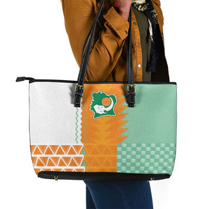 Ivory Coast Football Leather Tote Bag Côte d'Ivoire-Tribal Sporty Style - African Pride