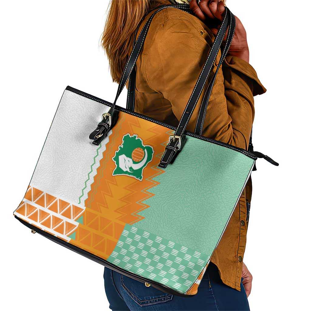 Ivory Coast Football Leather Tote Bag Côte d'Ivoire-Tribal Sporty Style - African Pride