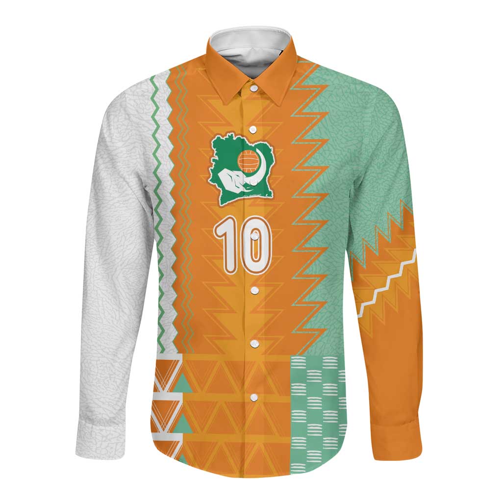 Custom Ivory Coast Football Long Sleeve Button Shirt Côte d'Ivoire-Tribal Sporty Style - African Pride