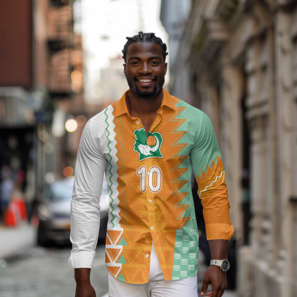 Custom Ivory Coast Football Long Sleeve Button Shirt Côte d'Ivoire-Tribal Sporty Style - African Pride