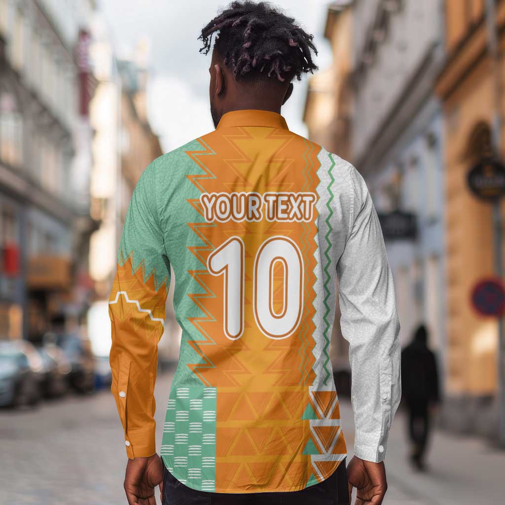 Custom Ivory Coast Football Long Sleeve Button Shirt Côte d'Ivoire-Tribal Sporty Style - African Pride