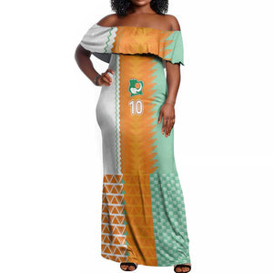 Custom Ivory Coast Football Off Shoulder Maxi Dress Côte d'Ivoire-Tribal Sporty Style - African Pride