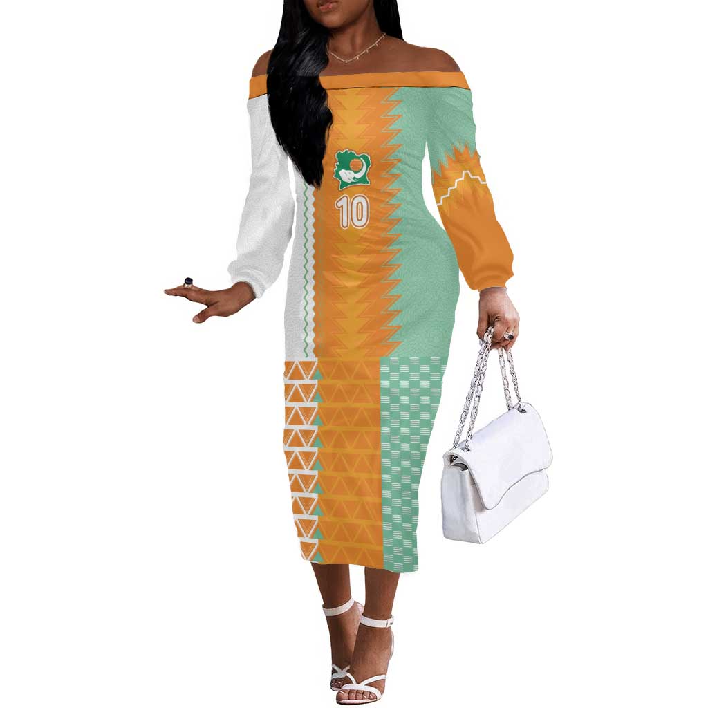 Custom Ivory Coast Football Off The Shoulder Long Sleeve Dress Côte d'Ivoire-Tribal Sporty Style - African Pride
