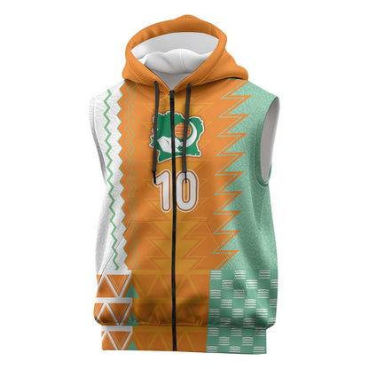 Custom Ivory Coast Football Sleeveless Zip Hoodie Côte d'Ivoire-Tribal Sporty Style - African Pride