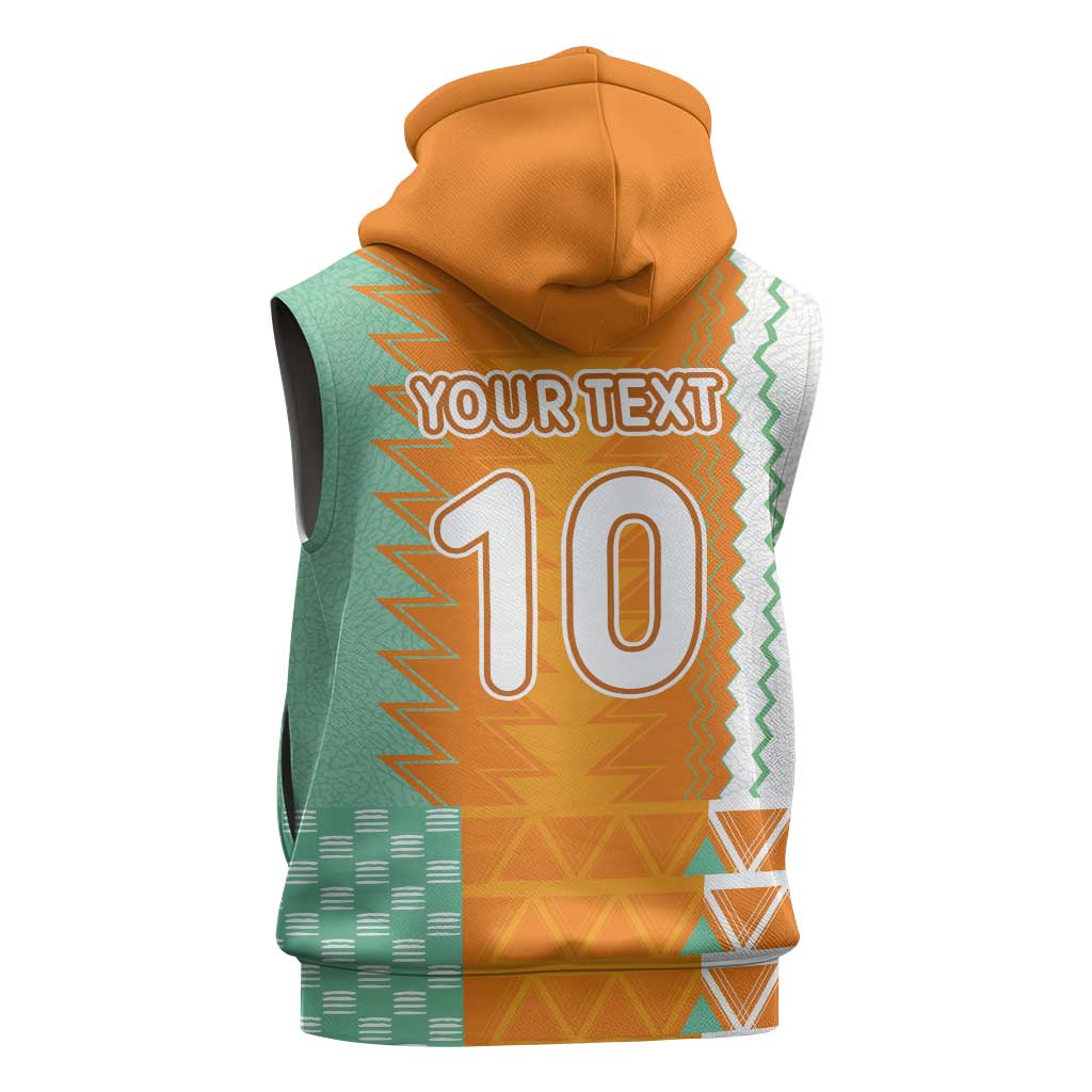 Custom Ivory Coast Football Sleeveless Zip Hoodie Côte d'Ivoire-Tribal Sporty Style - African Pride